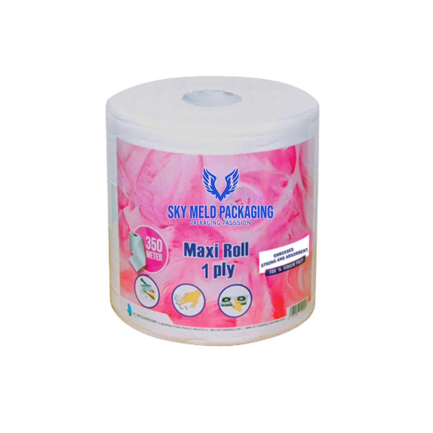 Paper Maxi Roll Embossed 900gram 2 Ply Pink Poly Bag