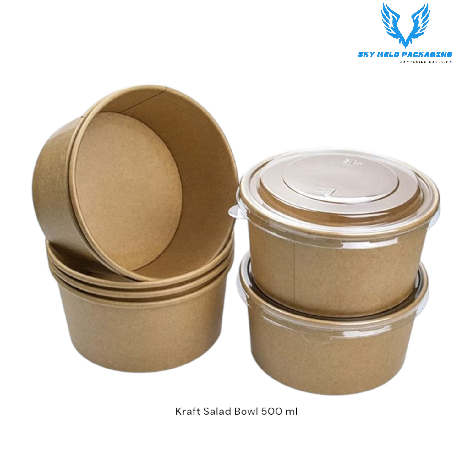 KRAFT SALAD BOWL BROWN 500ML WITH LID