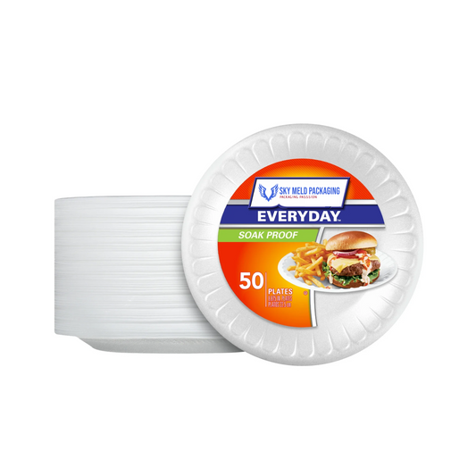 White Round Foam Plate Retail Pack